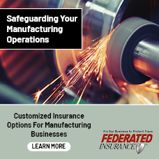Federated Insurance ad with grinding tool throwing sparks